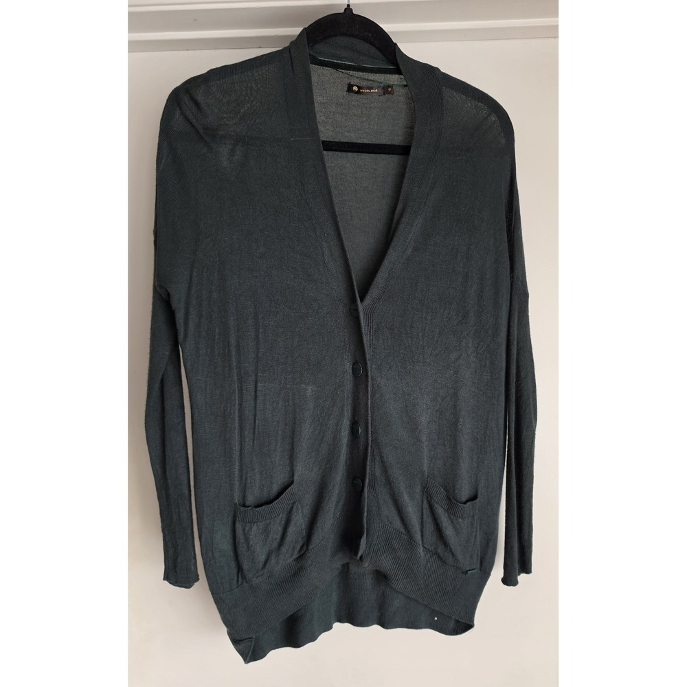 Maria Filó Cardigan Size P Black V-Neck Long Sleeve Solid Sweater Wrap